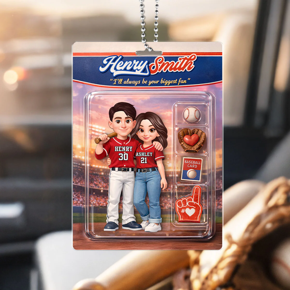 Baseball Couple I'll Always Be Your Biggest Fan Custom Action Figure - Personalized Acrylic Car Hanger - Sentimental Gift for Him - Image 6