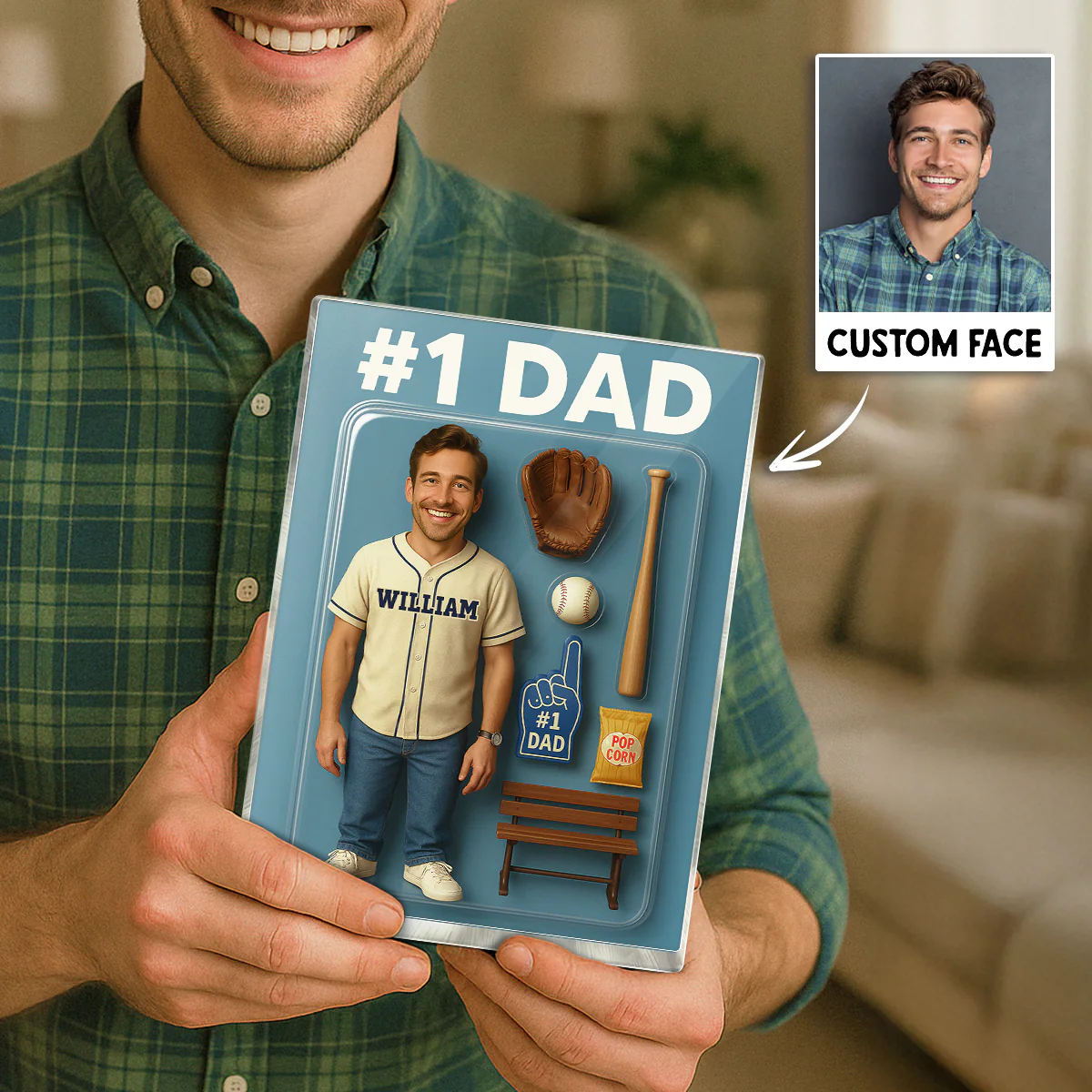 3D Effect Baseball Dad Custom Figure Personalized Rectangle Acrylic Block Plaque - Image 7