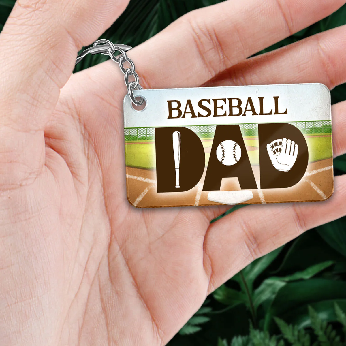 Baseball Dad And Kids Back View At Field Personalized Acrylic Keychain - Image 2