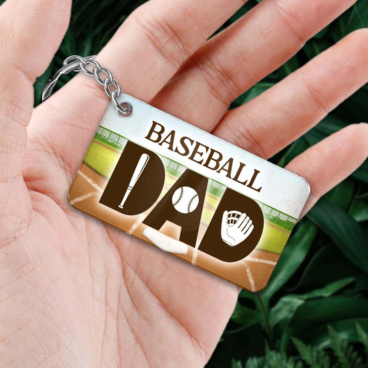 Baseball Dad And Kids Back View Personalized Acrylic Keychain - Image 3