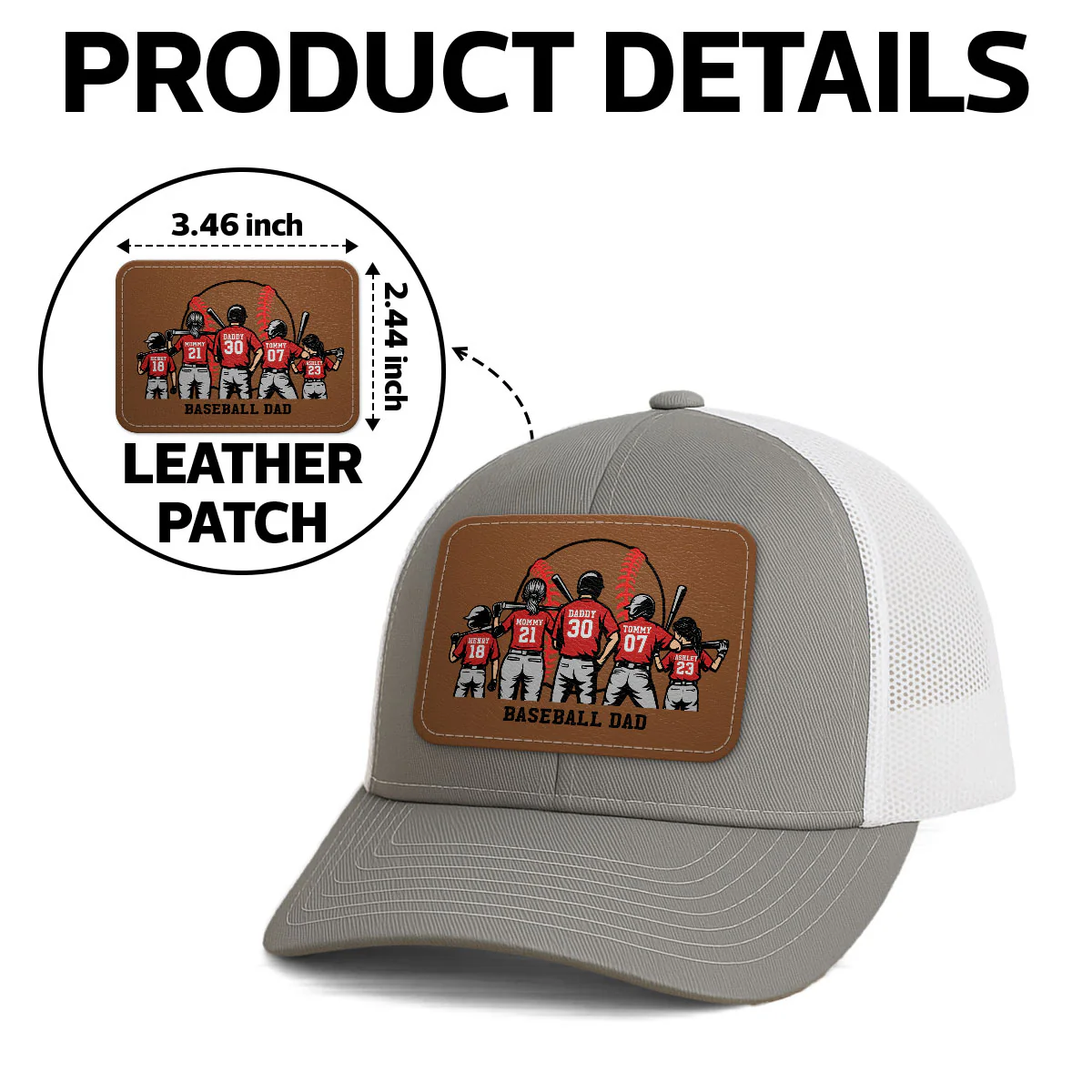 Baseball Dad And Kids Back View Silhoutte Personalized Leather Pacth Hat, Father's Day gift - Image 7