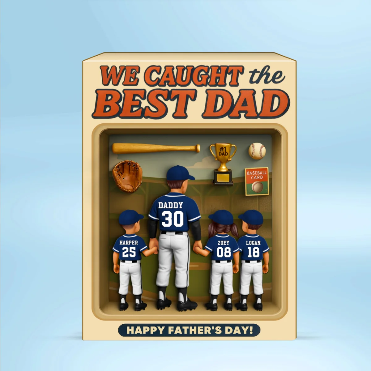 Baseball Dad And Kids, Custom Action Figure, Personalized Toy Box Acrylic Block, gift - Image 7