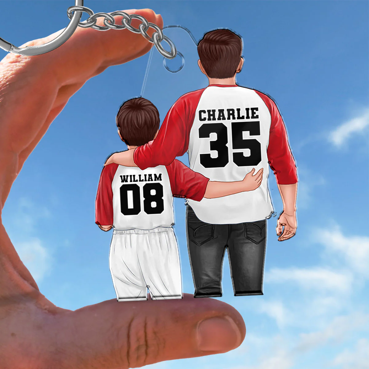 Baseball Dad And Kids Personalized Acrylic Keychain - Image 2