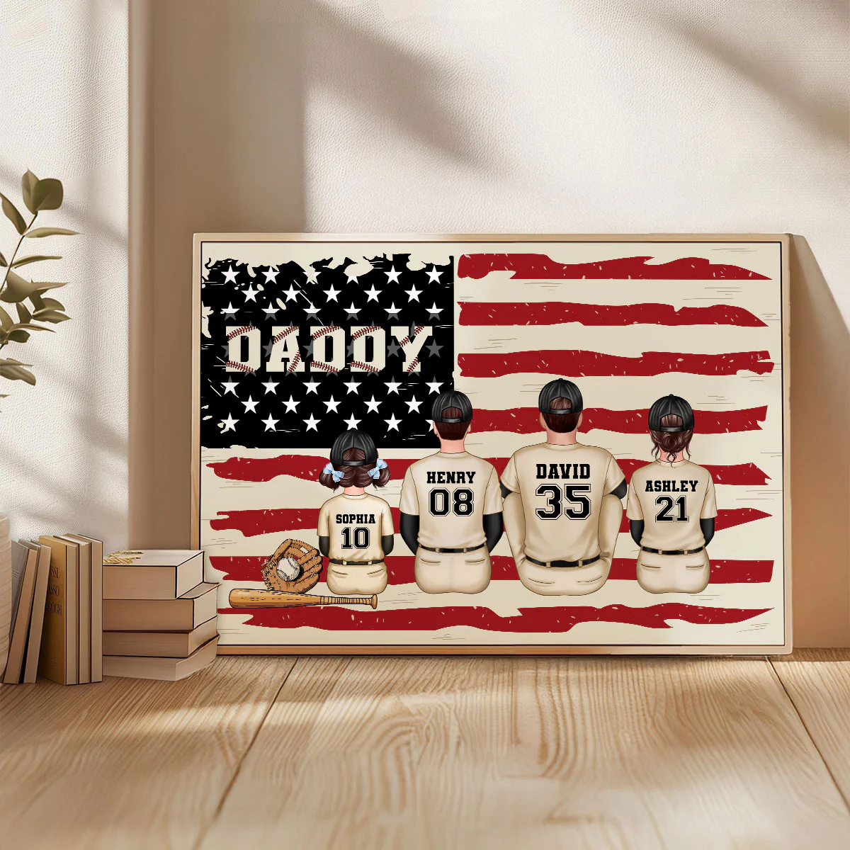 Baseball Dad And Kids Retro Nation Flag Personalized Poster, Father's Day Gift for Husband, Gift for Dad - Image 3
