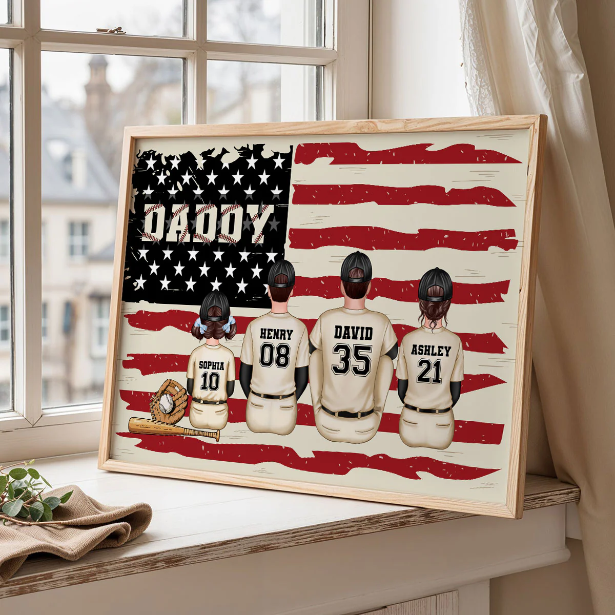Baseball Dad And Kids Retro Nation Flag Personalized Poster, Father's Day Gift for Husband, Gift for Dad - Image 7