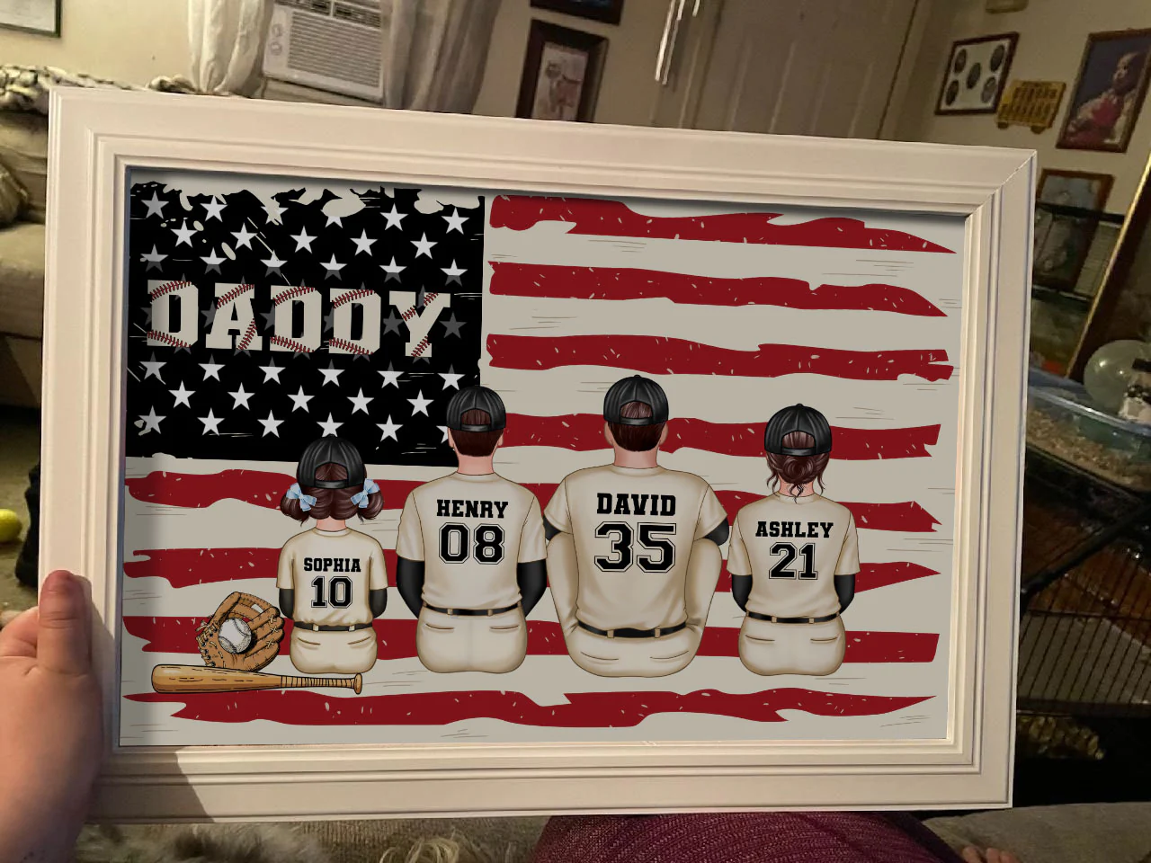 Baseball Dad And Kids Retro Nation Flag Personalized Poster, Father's Day Gift for Husband, Gift for Dad - Image 9