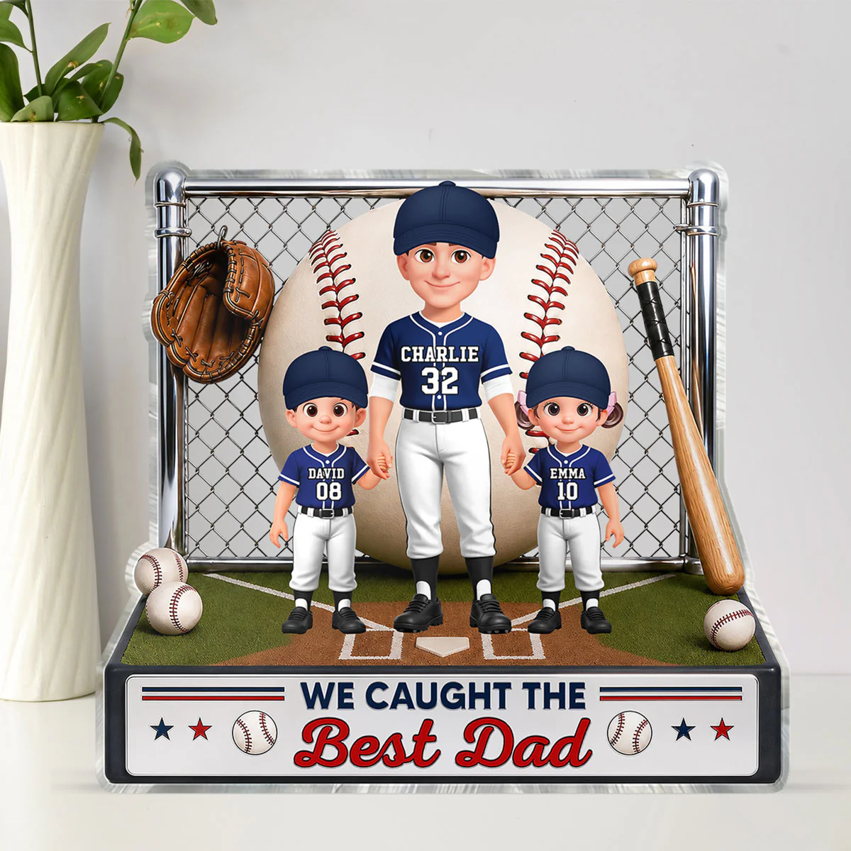 Baseball Dad And Kids We Caught The Best Dad - Personalized Acrylic Block Plaque - Gift For Dad, Husband - Image 4