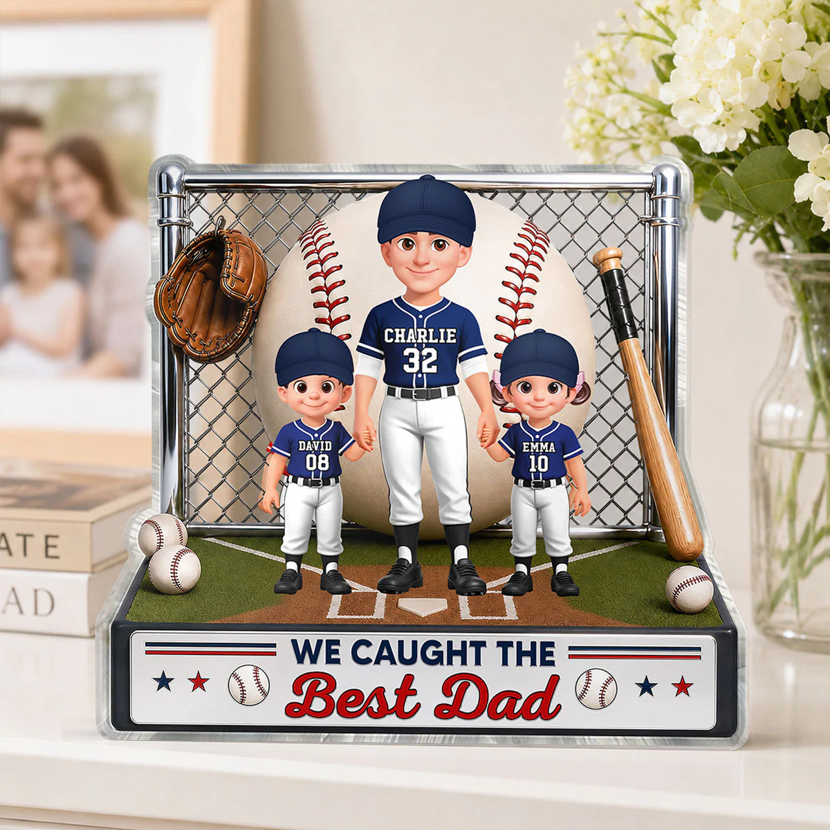 Baseball Dad And Kids We Caught The Best Dad - Personalized Acrylic Block Plaque - Gift For Dad, Husband - Image 9
