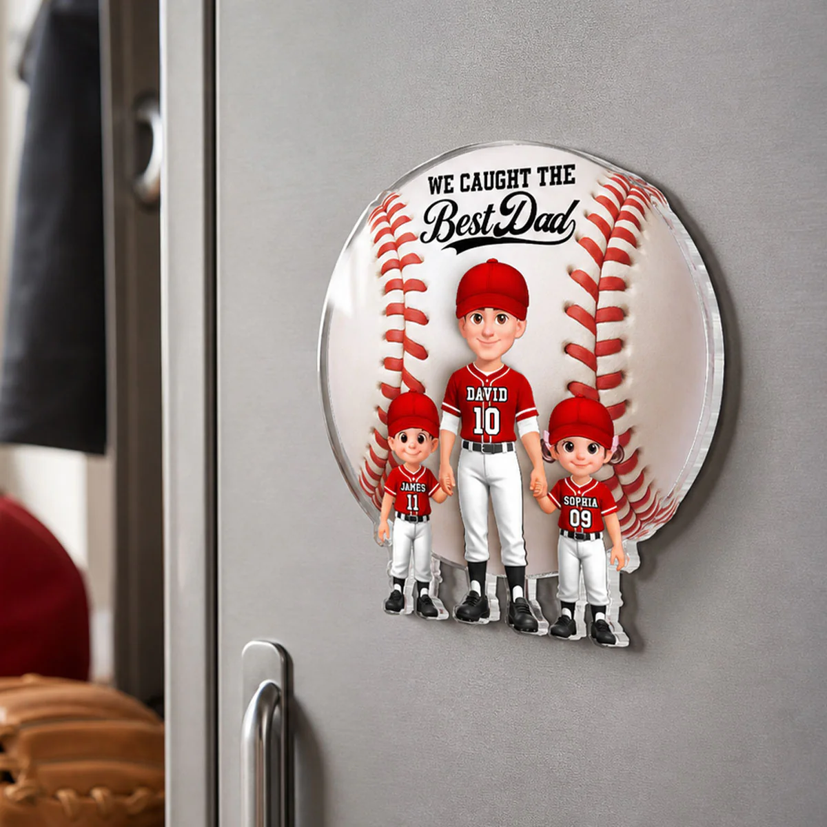Baseball Dad And Kids We Caught The Best Dad - Personalized Acrylic Fridge Magnet - Father's Day Gift For Dad, Husband - Image 2