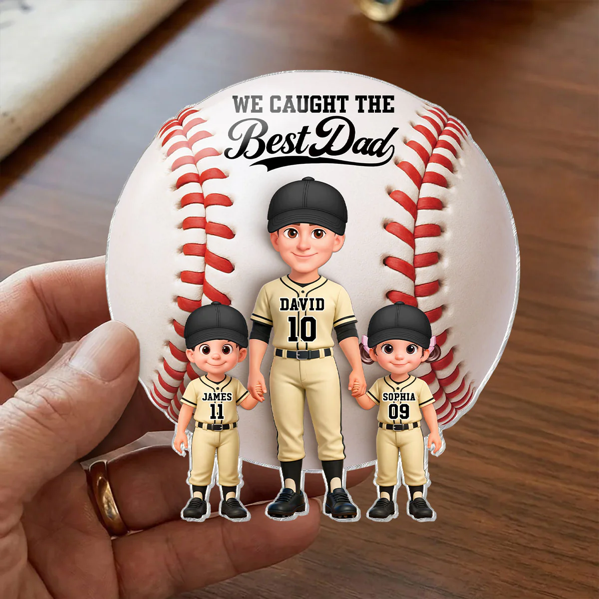Baseball Dad And Kids We Caught The Best Dad - Personalized Acrylic Fridge Magnet - Father's Day Gift For Dad, Husband - Image 4
