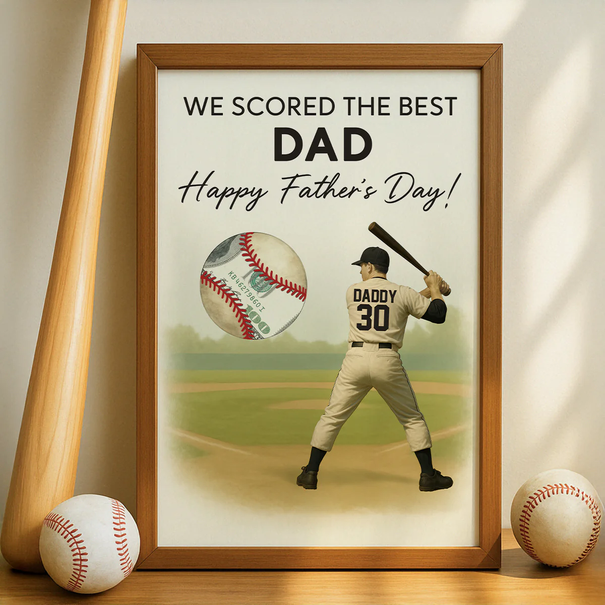 Baseball Dad Happy Father's Day Money Gift Personalized Poster, Gift for Dad, Gift for Husband - Image 9