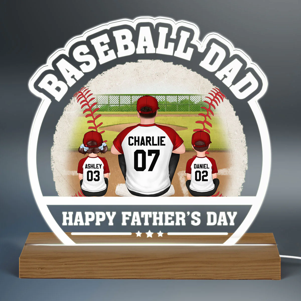 Baseball Dad Happy Father‘s Day Personalized Warm Acrylic Custom Shape LED Night Light - Image 3