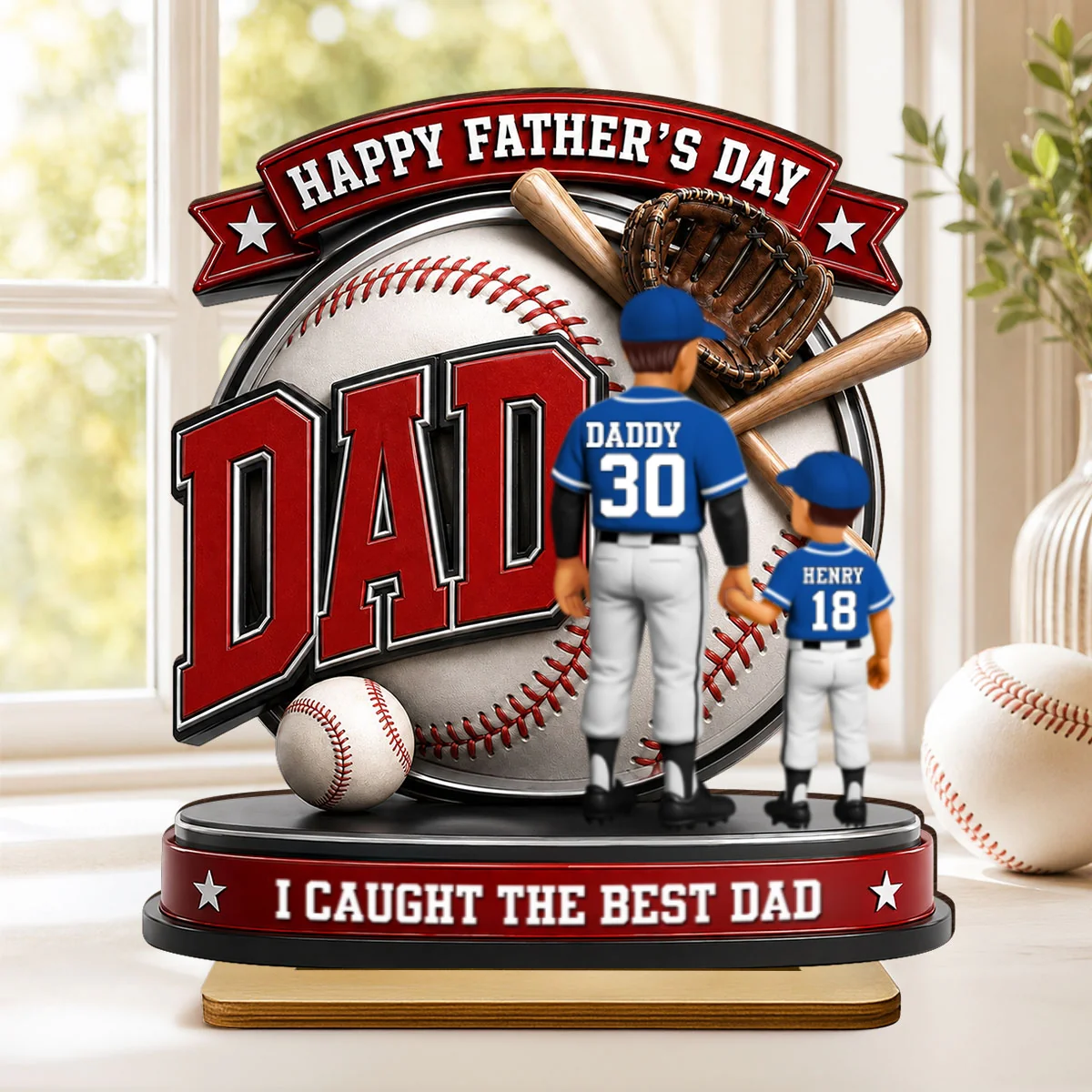 Baseball Dad Home Run Hero - Personalized 2-Layered Wooden Plaque -  Gift For Dad, Husband - Image 11