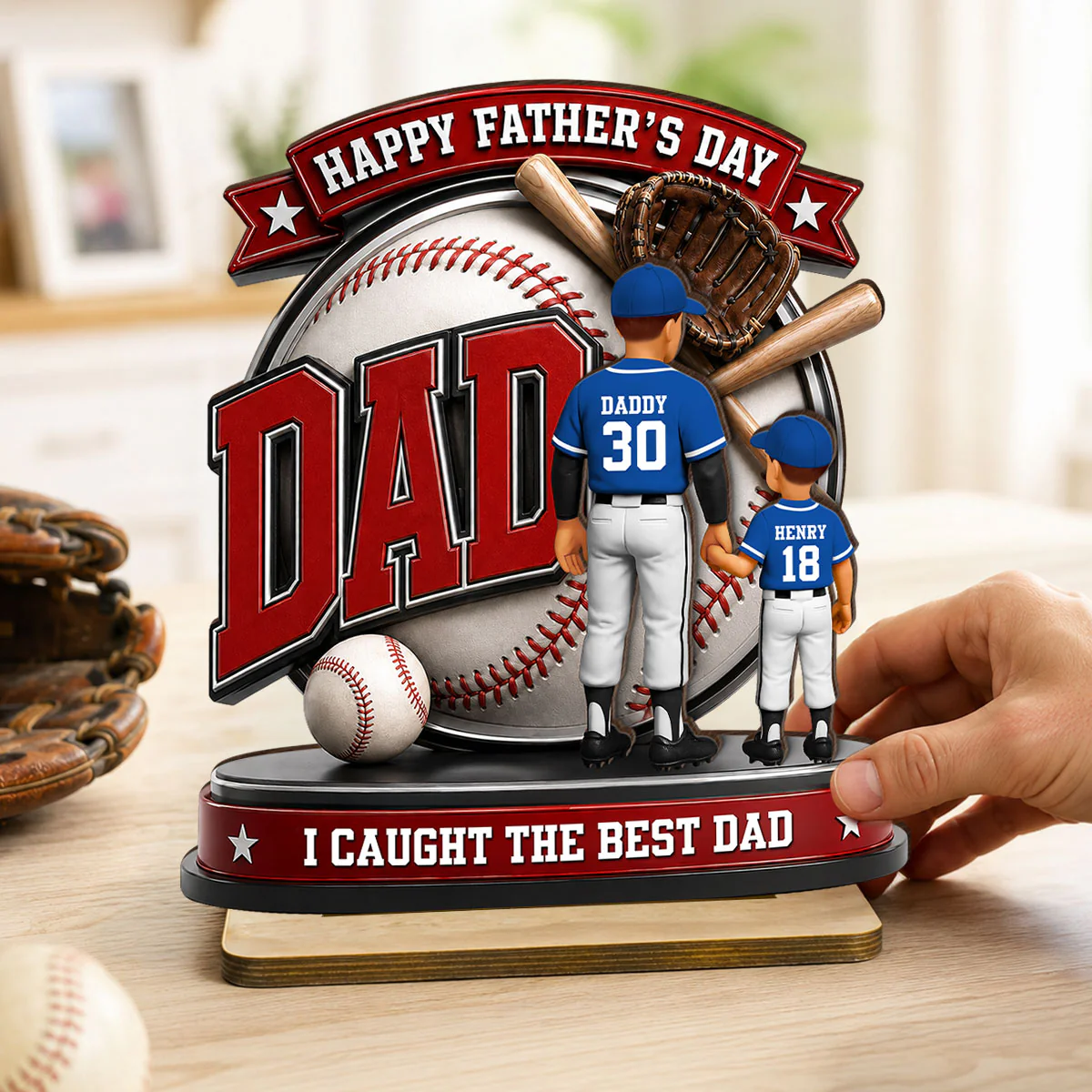 Baseball Dad Home Run Hero - Personalized 2-Layered Wooden Plaque -  Gift For Dad, Husband - Image 2