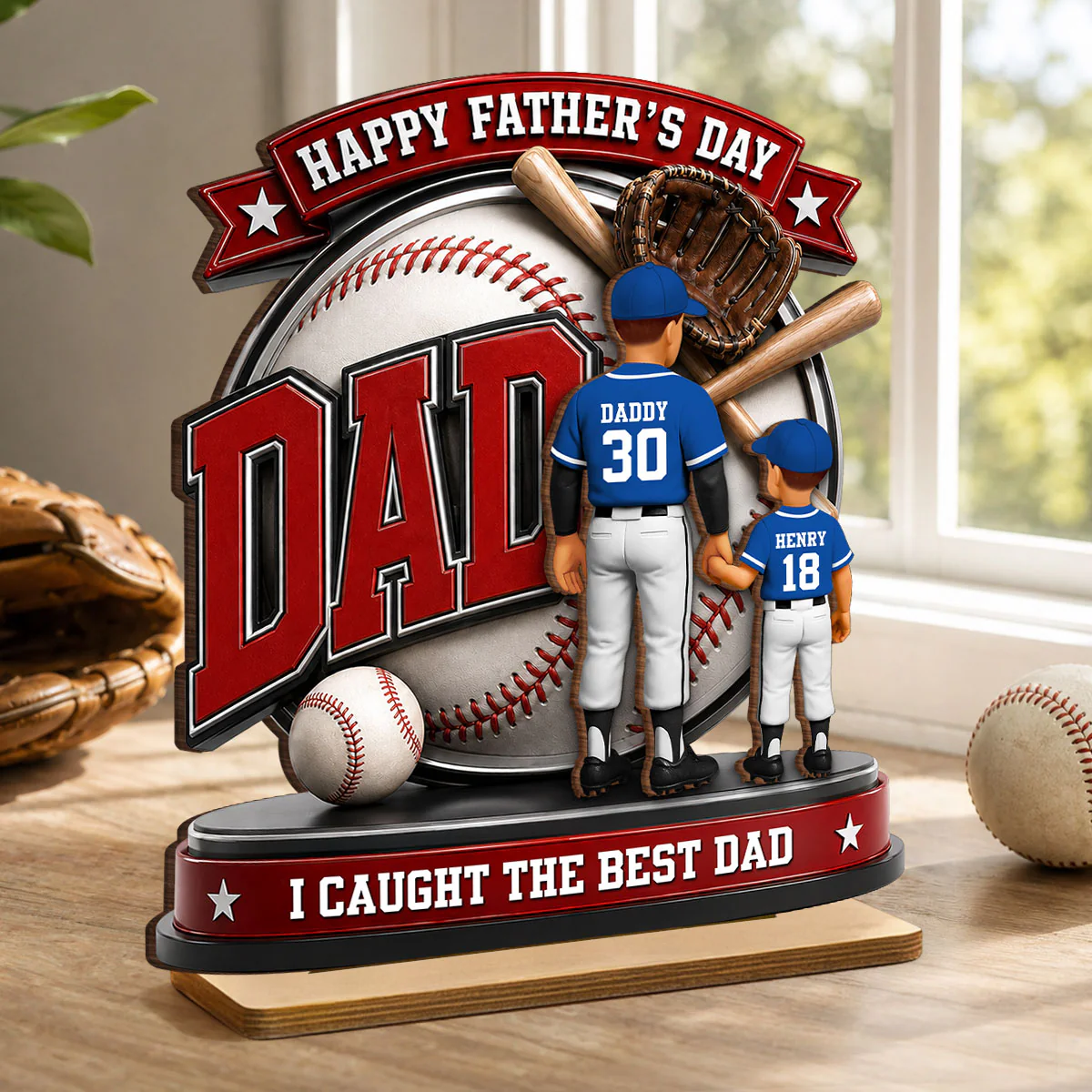 Baseball Dad Home Run Hero - Personalized 2-Layered Wooden Plaque -  Gift For Dad, Husband - Image 4