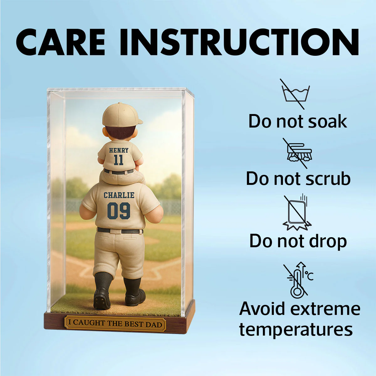 Baseball Dad & Kid In Display 3D Effect Personalized Acrylic Flat Block Plaque - Image 8
