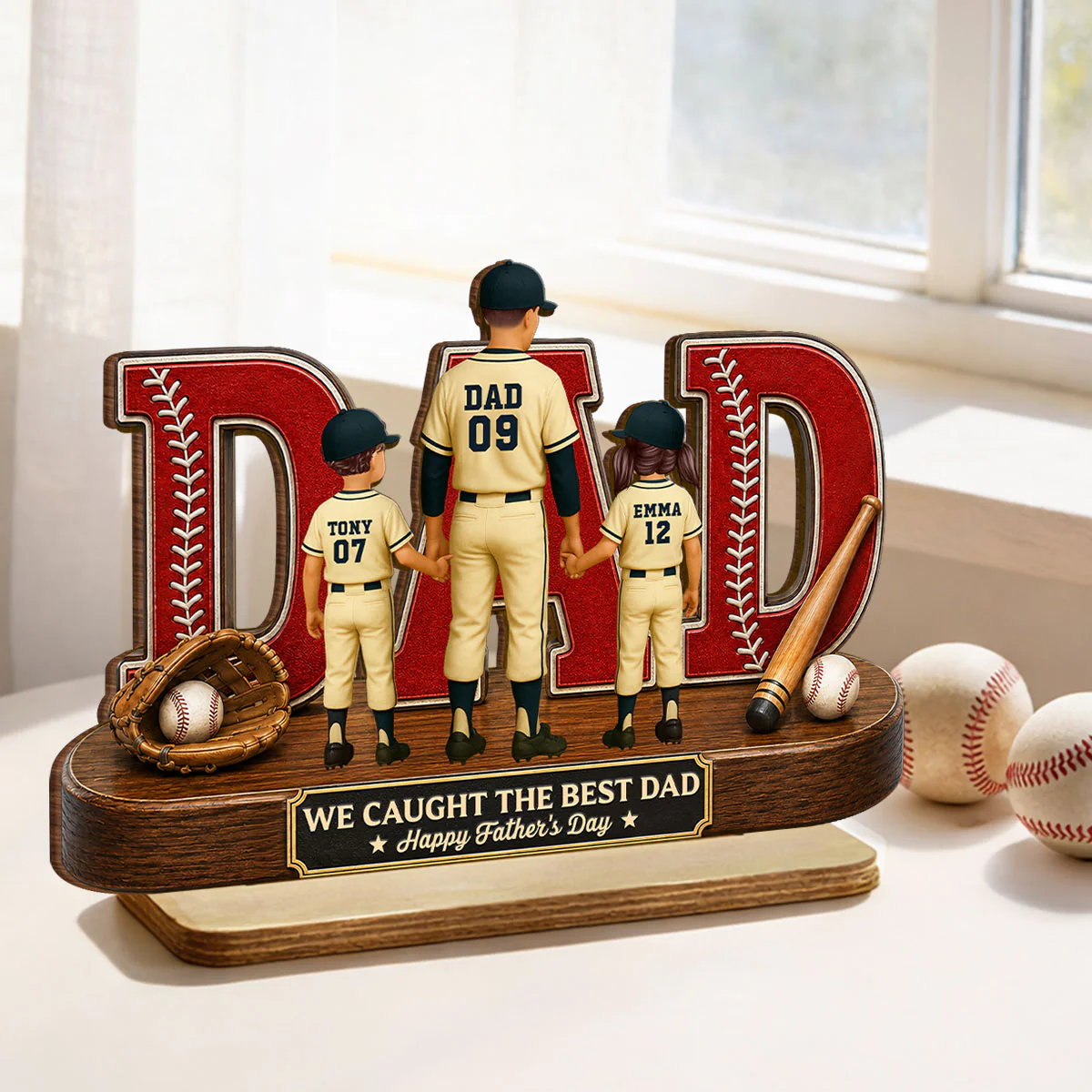 Baseball Dad Legend We Caught The Best Dad - Personalized 2-Layered Wooden Plaque - Gift For Dad - Image 3