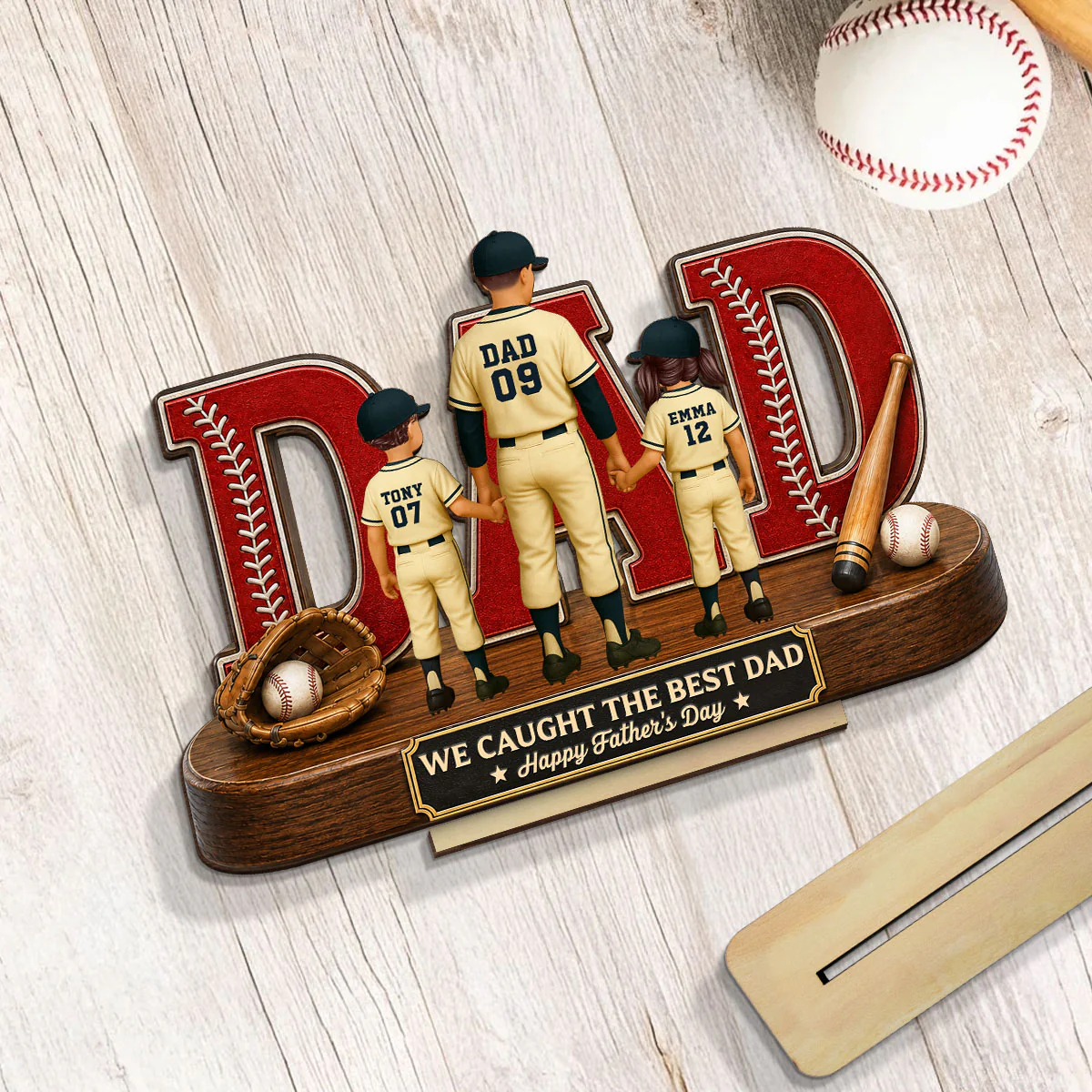 Baseball Dad Legend We Caught The Best Dad - Personalized 2-Layered Wooden Plaque - Gift For Dad - Image 6