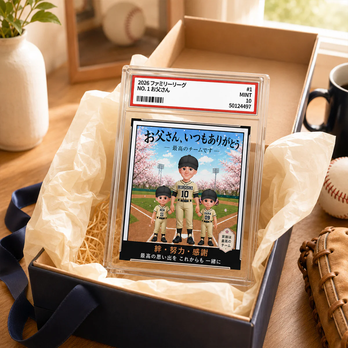 Baseball Dad Man & Kids Trading Card Style - Personalized Acrylic Block Plaque - Gift For Baseball Dad - Japanese Version - Image 2