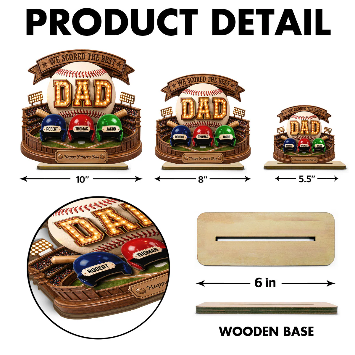 Baseball Dad The Greatest Champion Trophy - Personalized 2-Layered Wooden Plaque - Gift For Dad, Husband - Image 8