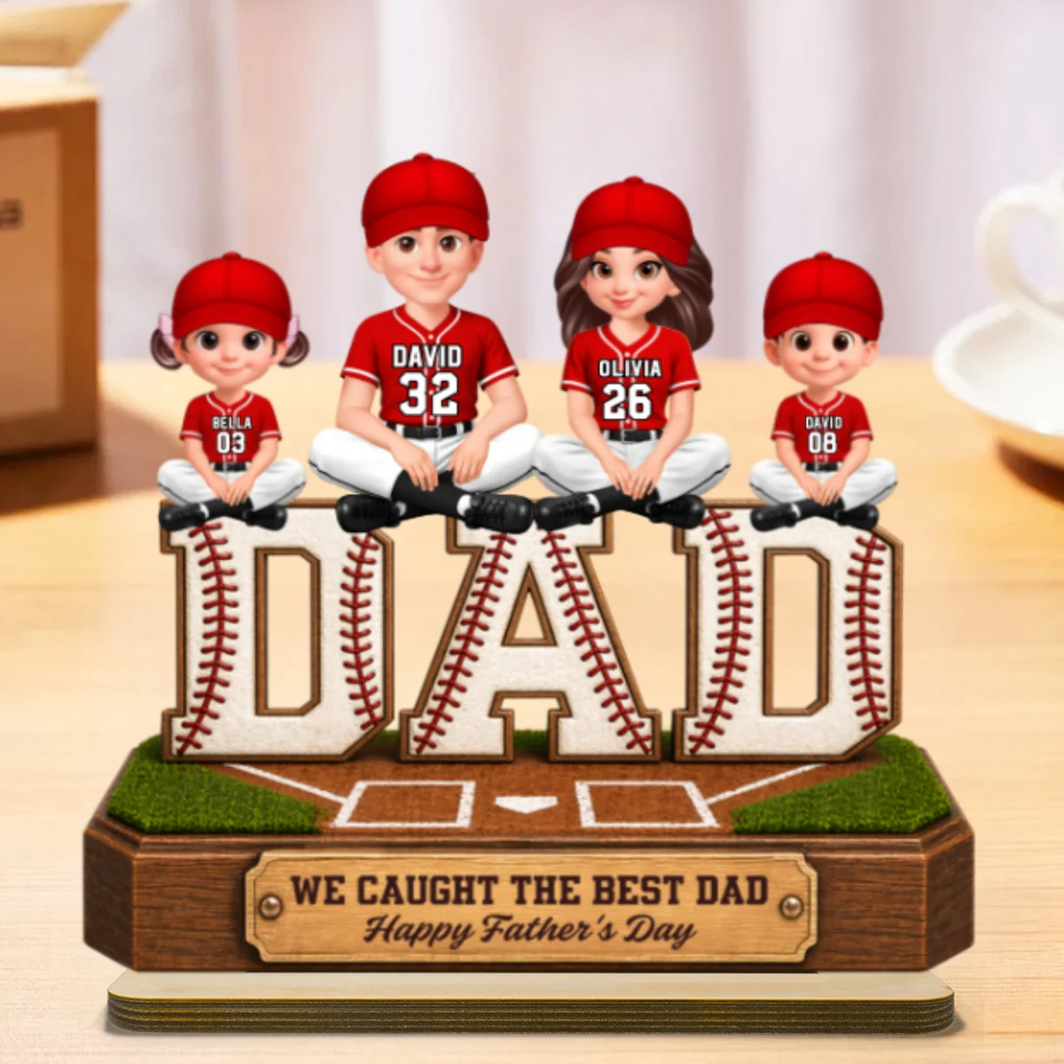 Baseball DAD We Caught The Best Dad - Personalized 2-Layered Wooden Plaque - Gift For Dad - Image 10
