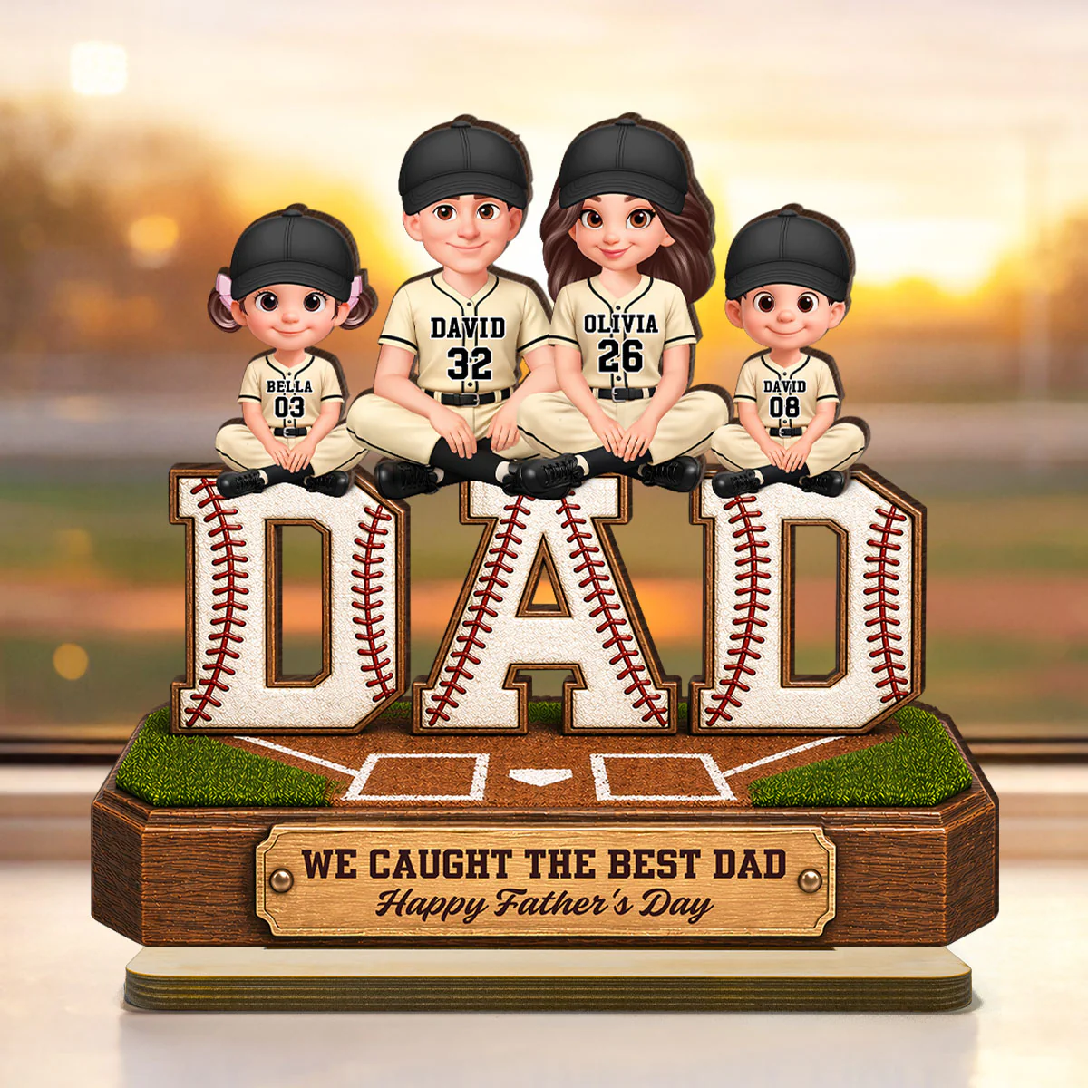 Baseball DAD We Caught The Best Dad - Personalized 2-Layered Wooden Plaque - Gift For Dad - Image 3