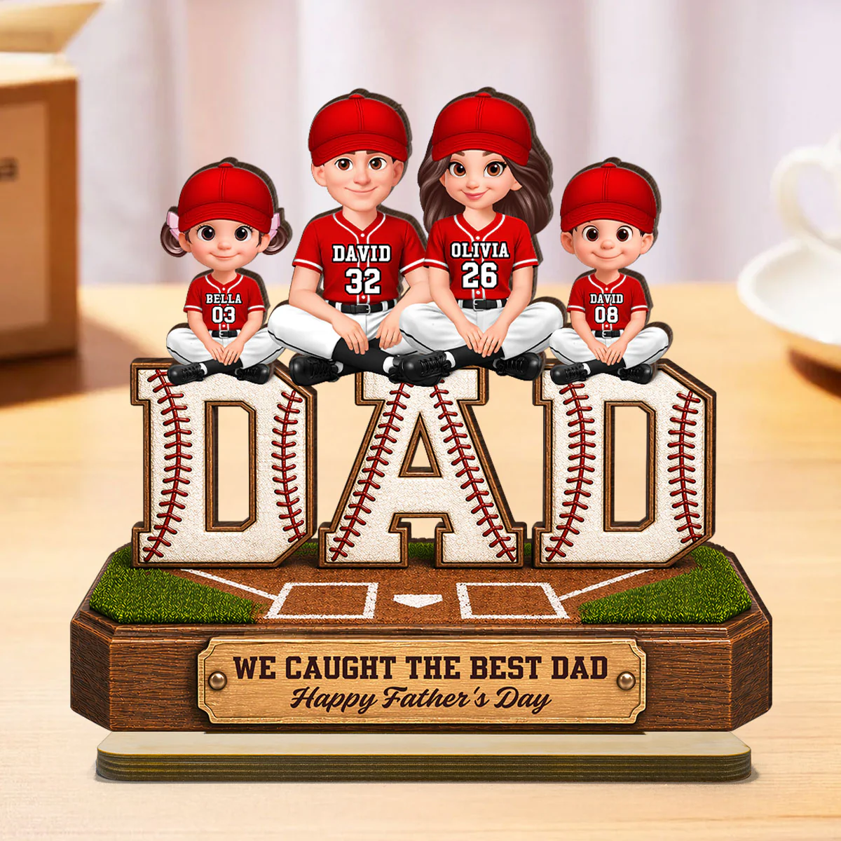 Baseball DAD We Caught The Best Dad - Personalized 2-Layered Wooden Plaque - Gift For Dad - Image 4