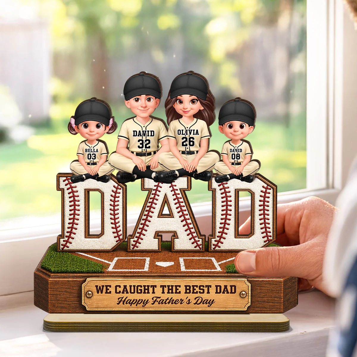 Baseball DAD We Caught The Best Dad - Personalized 2-Layered Wooden Plaque - Gift For Dad - Image 5