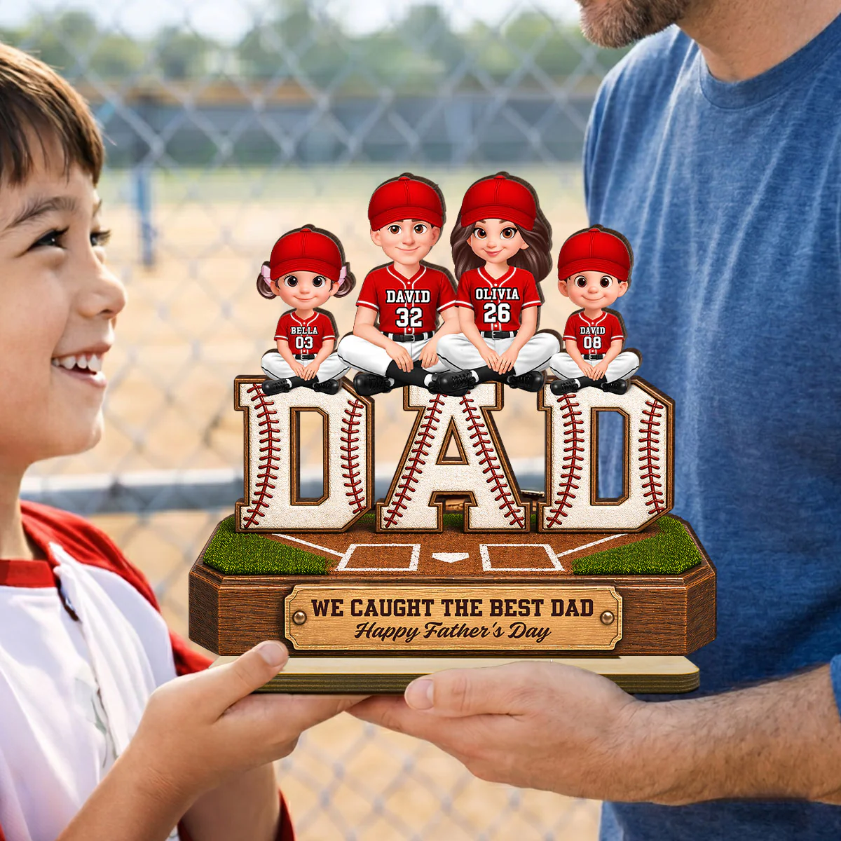 Baseball DAD We Caught The Best Dad - Personalized 2-Layered Wooden Plaque - Gift For Dad - Image 6