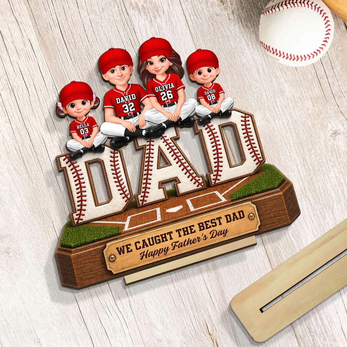 Baseball DAD We Caught The Best Dad - Personalized 2-Layered Wooden Plaque - Gift For Dad - Image 7
