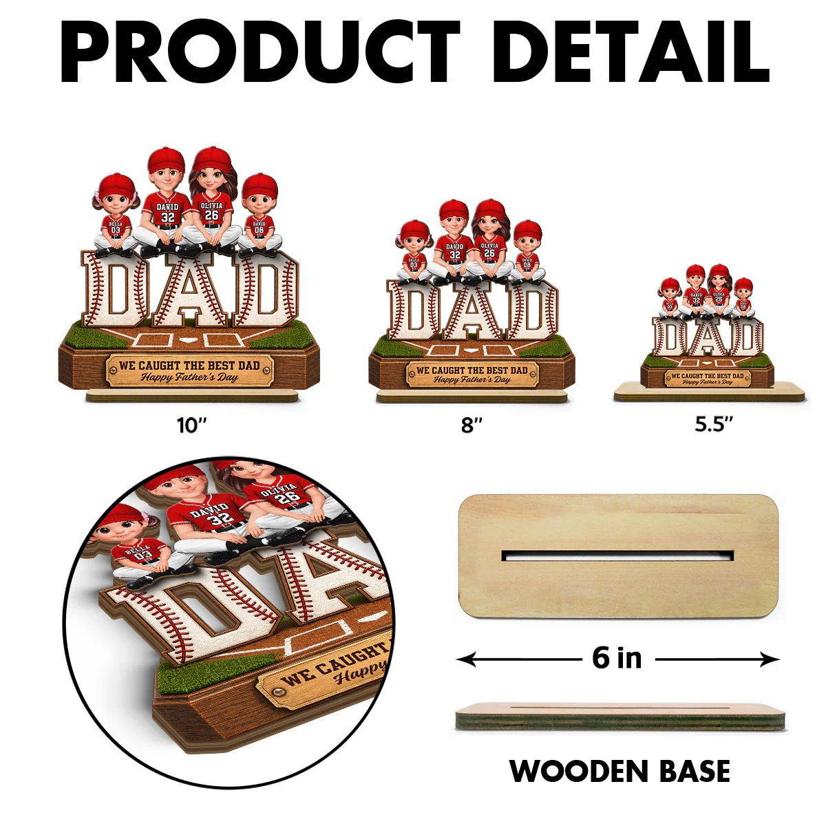 Baseball DAD We Caught The Best Dad - Personalized 2-Layered Wooden Plaque - Gift For Dad - Image 8
