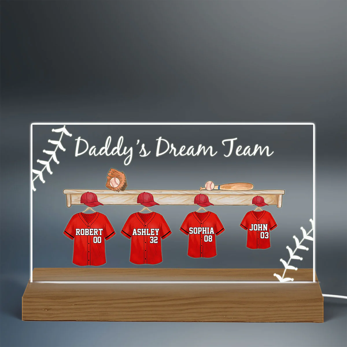 Baseball Daddy Team Personalized Acrylic Custom Shape LED Night Light - Image 3