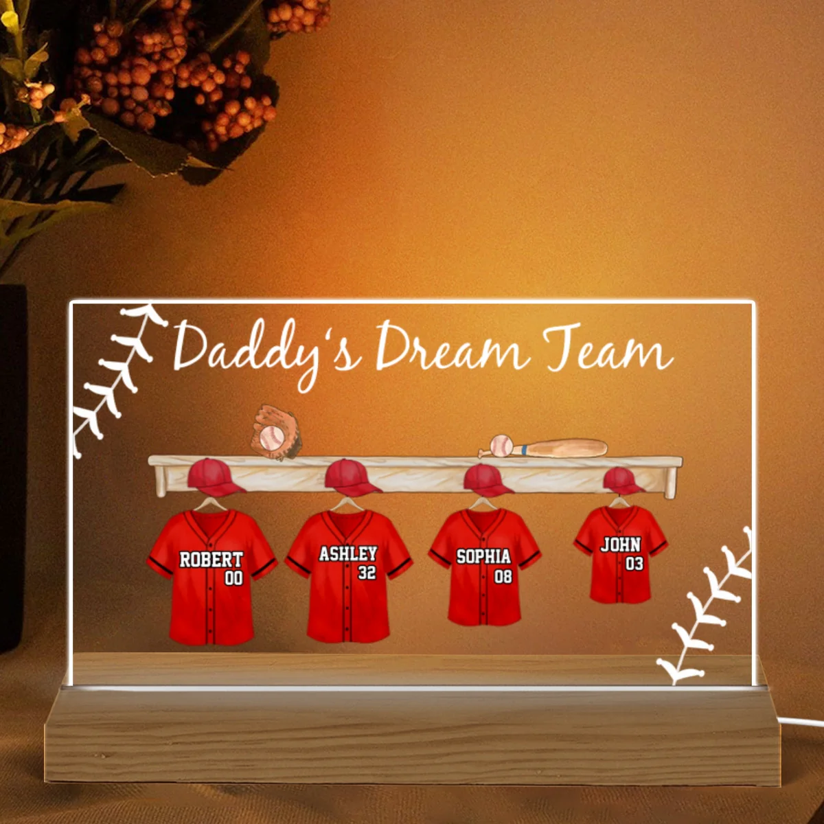Baseball Daddy Team Personalized Acrylic Custom Shape LED Night Light - Image 5
