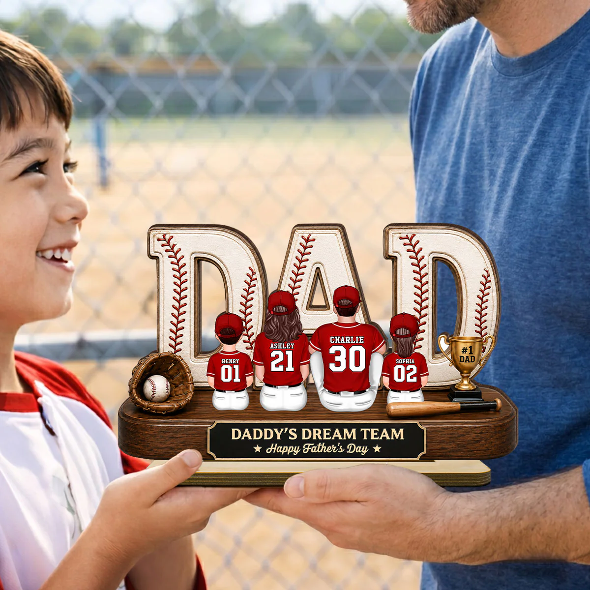 Baseball Daddy's Dream Team - Personalized 2-Layered Wooden Plaque - Unique Trending  Gift For Dad, Husband, Baseball Fans - Image 4