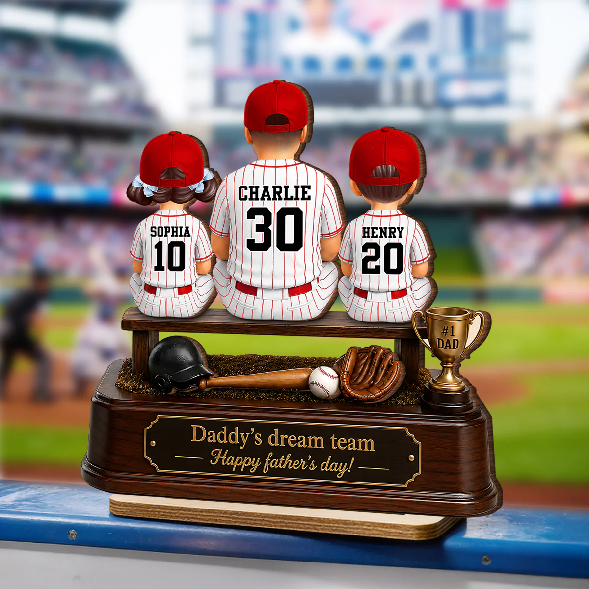 Baseball Daddy's Dream Team - Personalized 2-Layered Wooden Plaque - Gift for Dad, Husband - Image 2