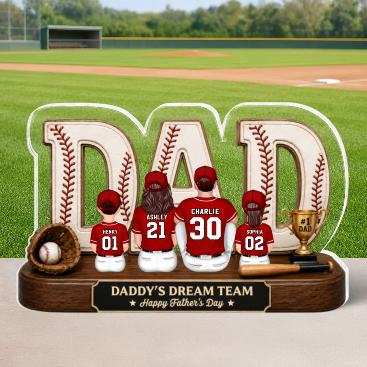 Baseball Daddy's Dream Team - Personalized Acrylic Block Plaque -  Gift For Dad, Husband, Baseball Fans - Image 8