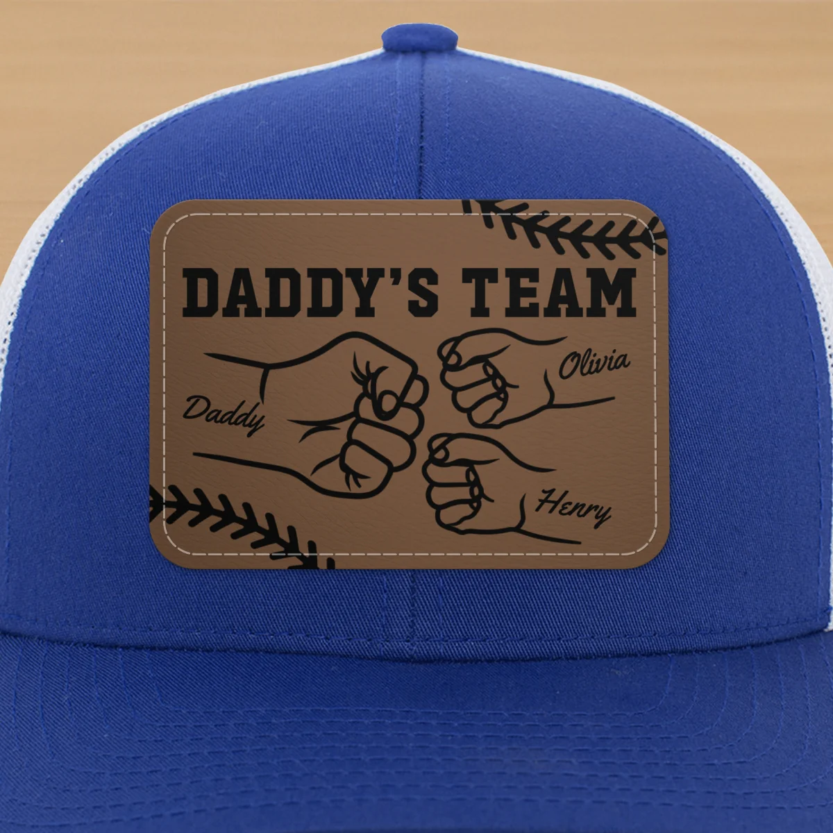 Baseball Daddy's Team Fist Bump Outline Personalized Leather Patch Hat - Image 20