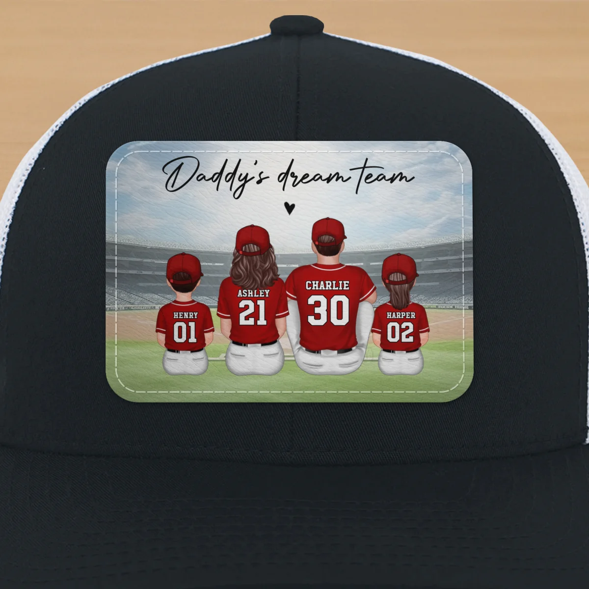 Baseball Daddy's Team Man & Kids Sitting Personalized Leather Patch Hat - Image 16