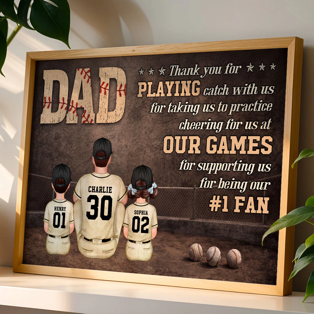 Baseball Dear Dad Thank You - Personalized Poster - Father's Day Gift For Baseball Dad, Husband - Image 2