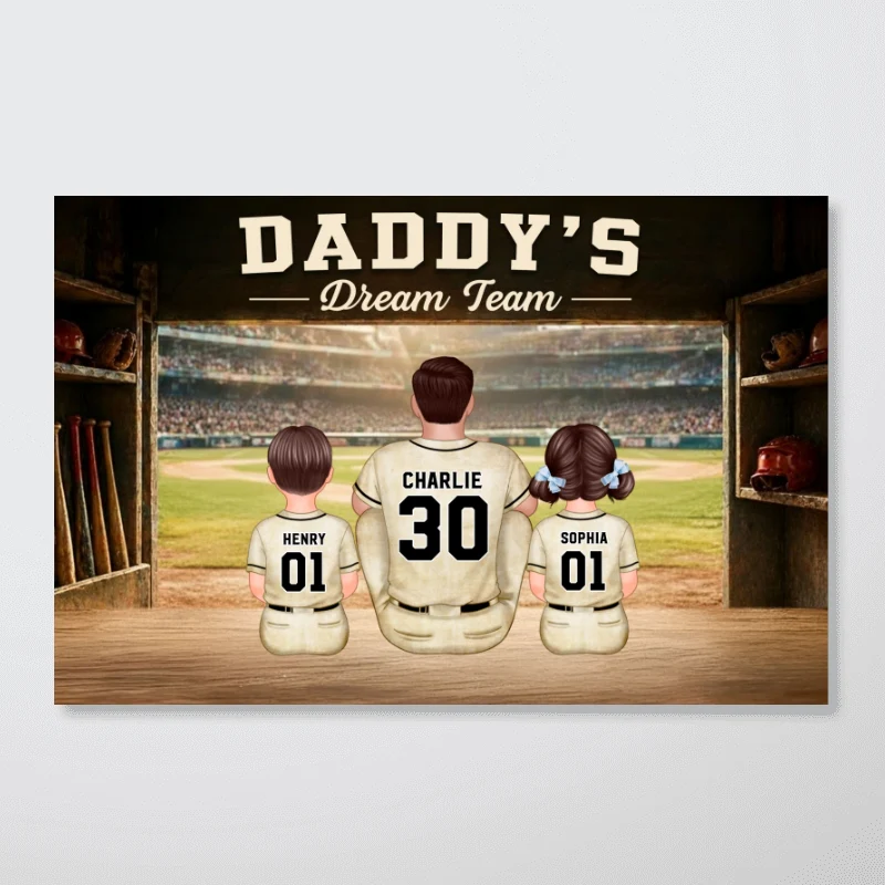 Baseball Dugout Daddy's Dream Team - Personalized Poster - Father's Day Gift For Baseball Dad, Husband - Image 9