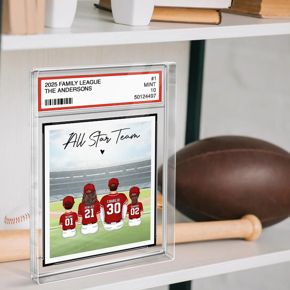 Baseball Family All Star Team Trading Card Style Personalized Acrylic Block Plaque - Image 3