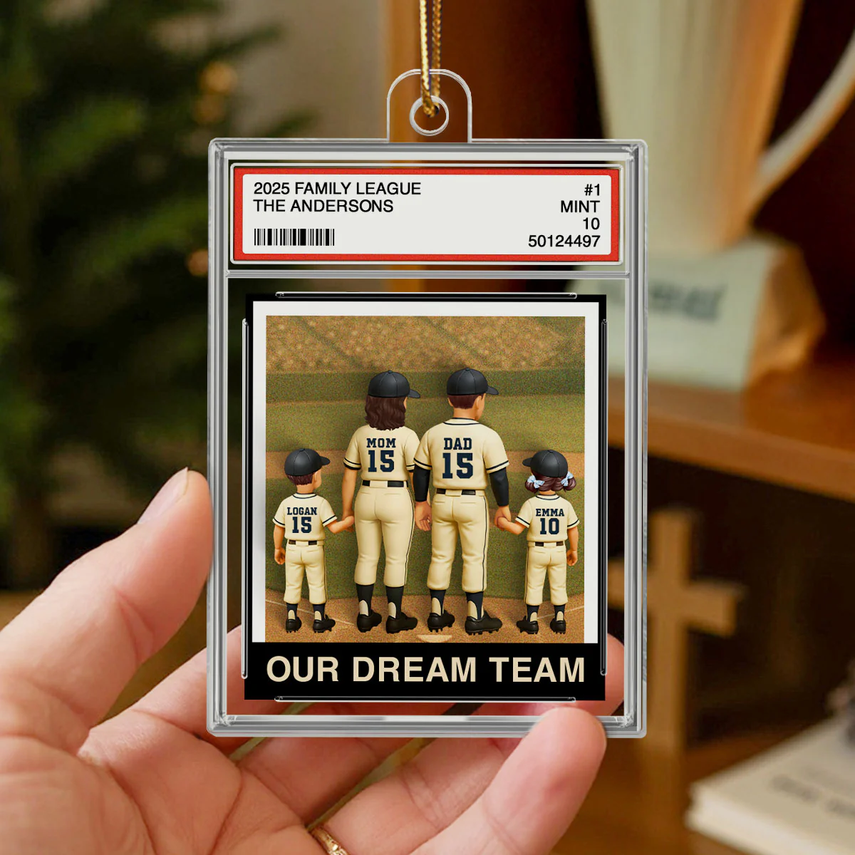 Baseball Family Couple & Kids Trading Card Style - Personalized Acrylic Ornament - Christmas Decor For Baseball Lovers - Image 2