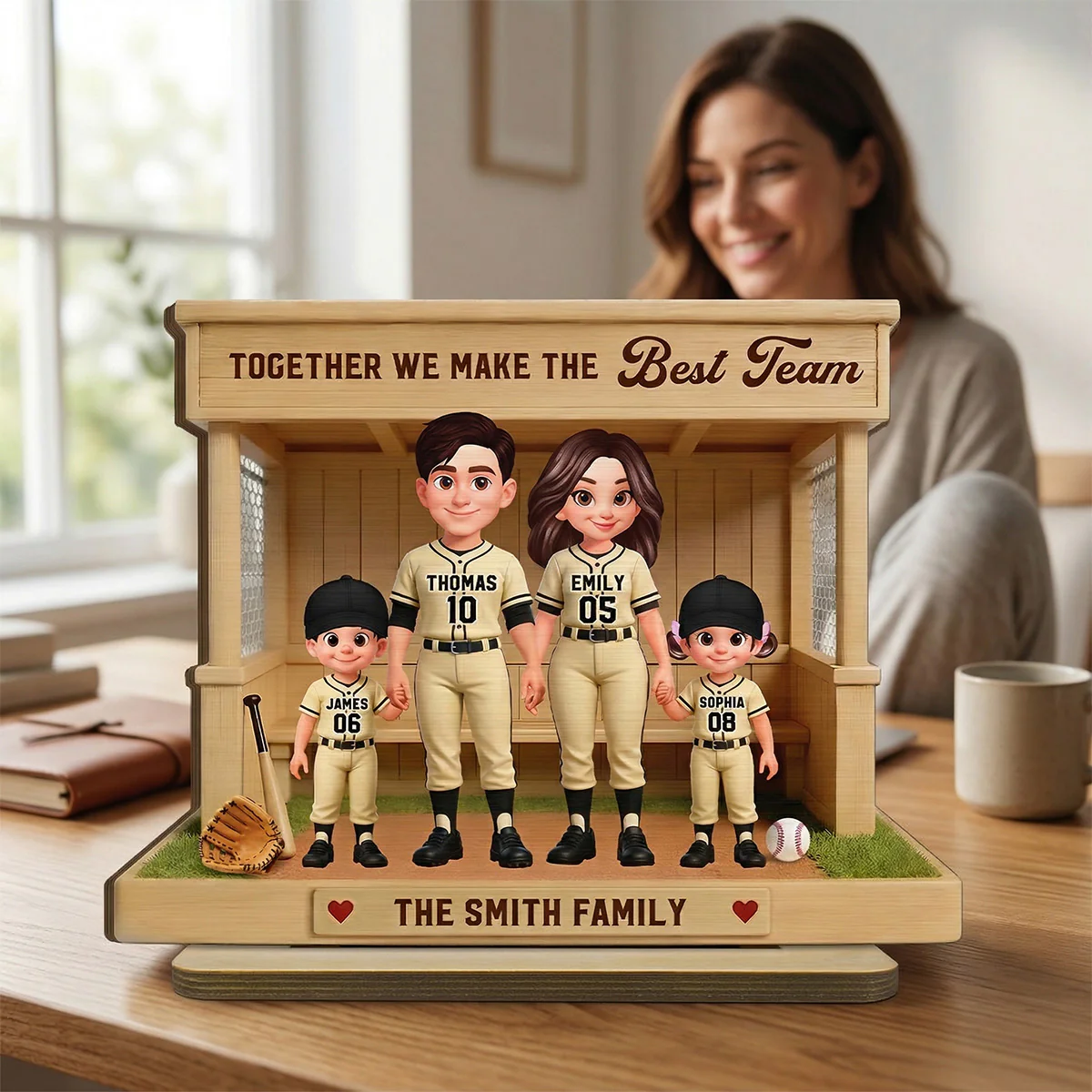 Baseball Family Dream Team Baseball Dugout - Personalized 2-Layered Wooden Plaque - Unique Gift For Baseball Mom, Dad - Image 4