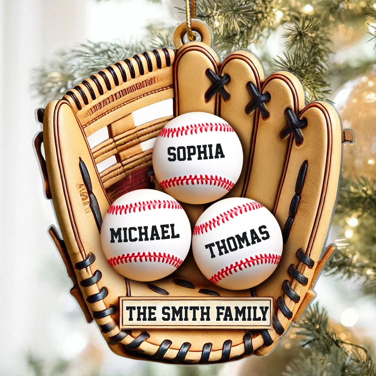 Baseball Family Glove 3D Effect Sport Lover Personalized Acrylic Ornament - Image 3