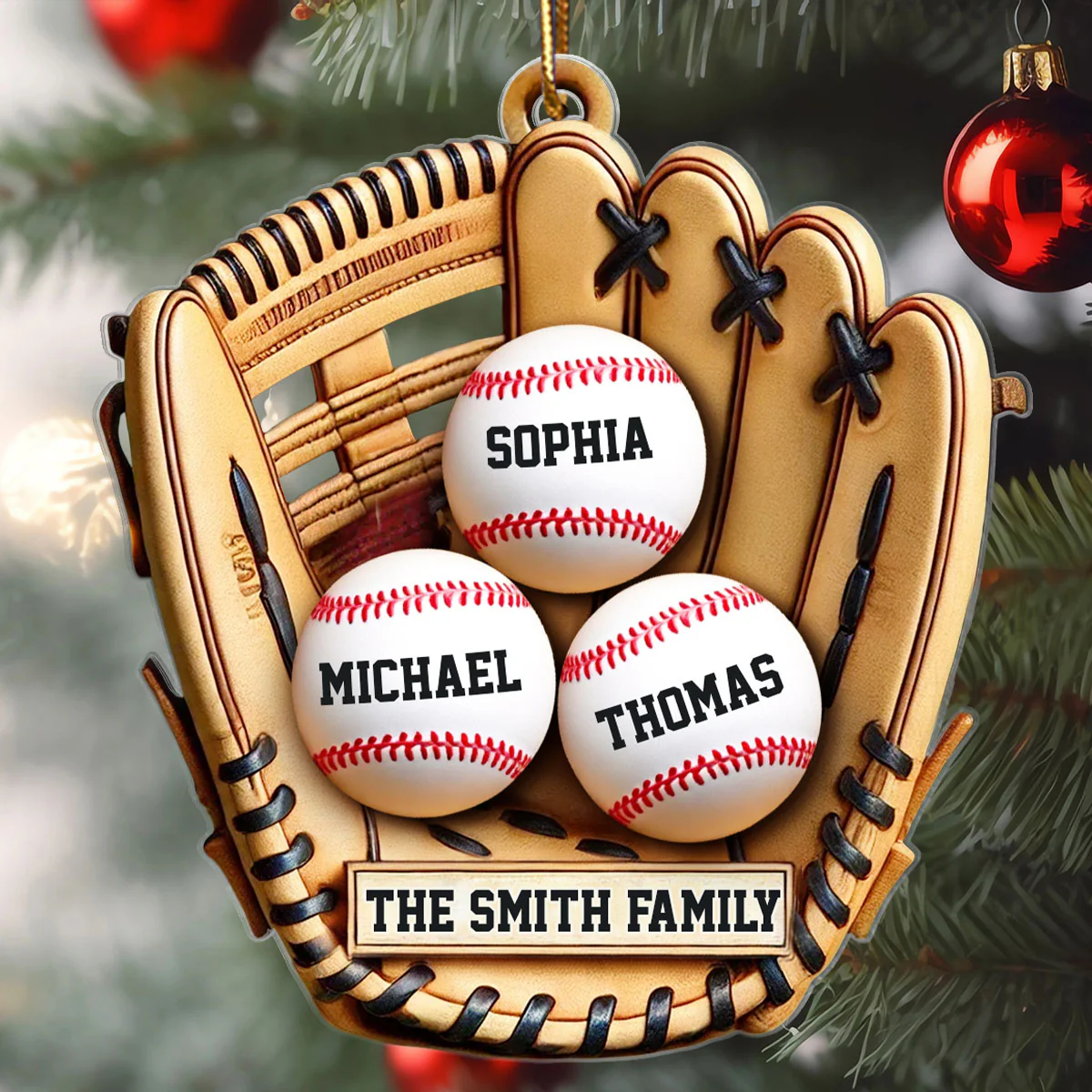 Baseball Family Glove 3D Effect Sport Lover Personalized Acrylic Ornament - Image 4
