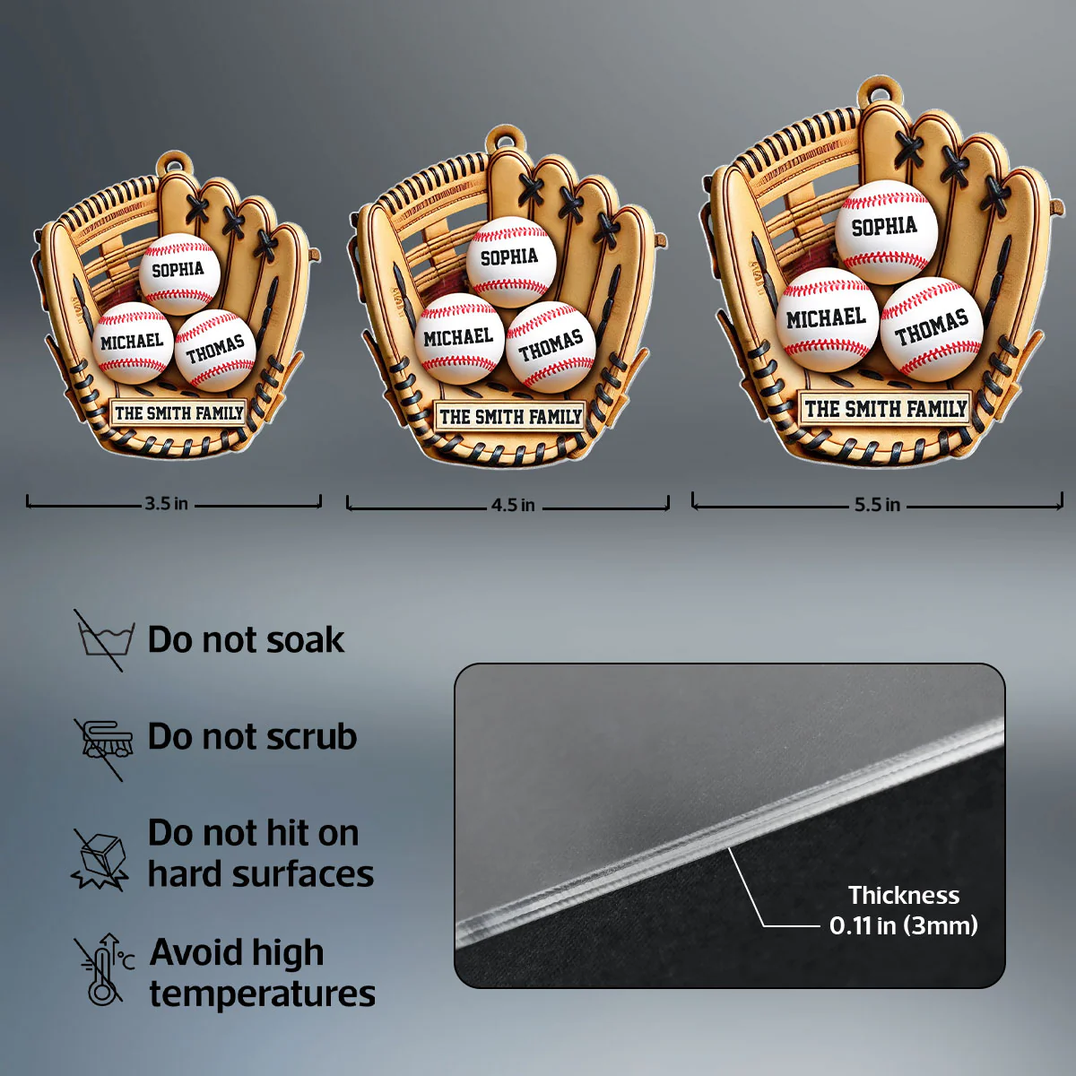 Baseball Family Glove 3D Effect Sport Lover Personalized Acrylic Ornament - Image 8