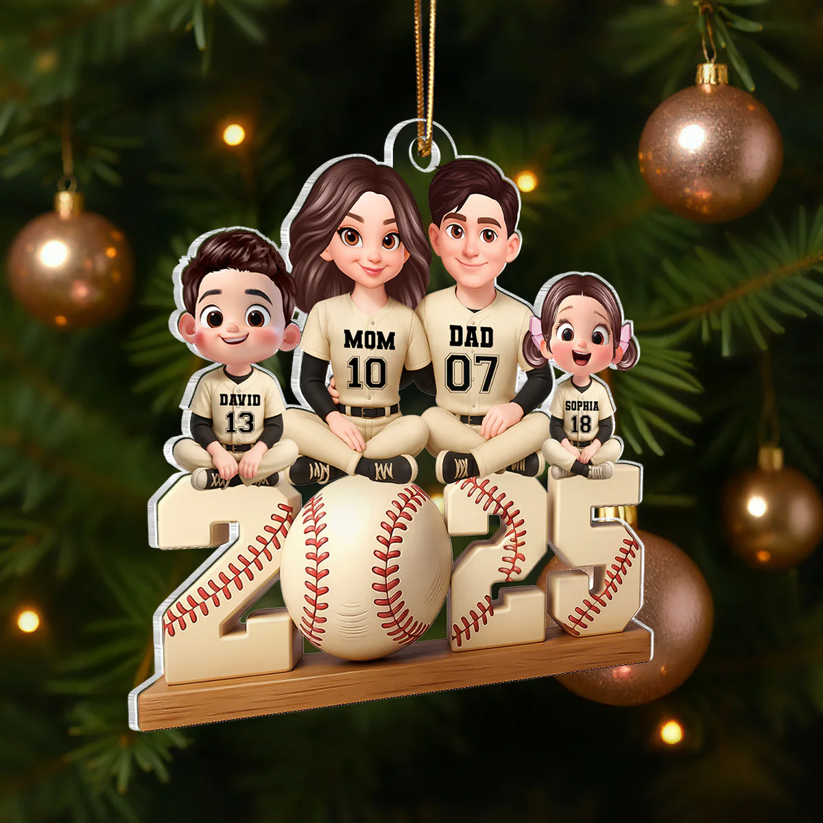 Baseball Family Sitting 2025 Personalized Acrylic Ornament, Christmas Gift for Husband, Wife, Kids - Image 2