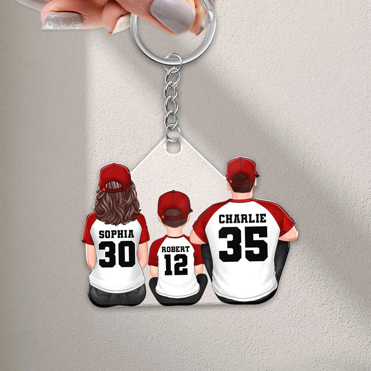 Baseball Family Sitting Back View Personalized Acrylic Ornament - Image 3