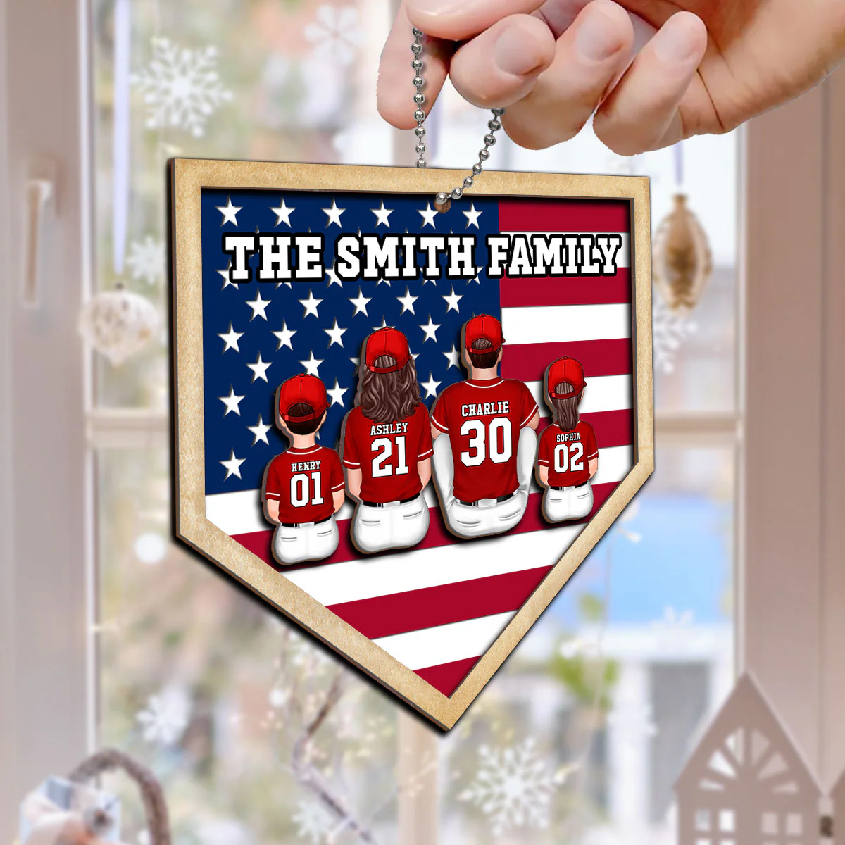 Baseball Family Sitting Personalized 2-Layer Wooden Ornament - Image 5