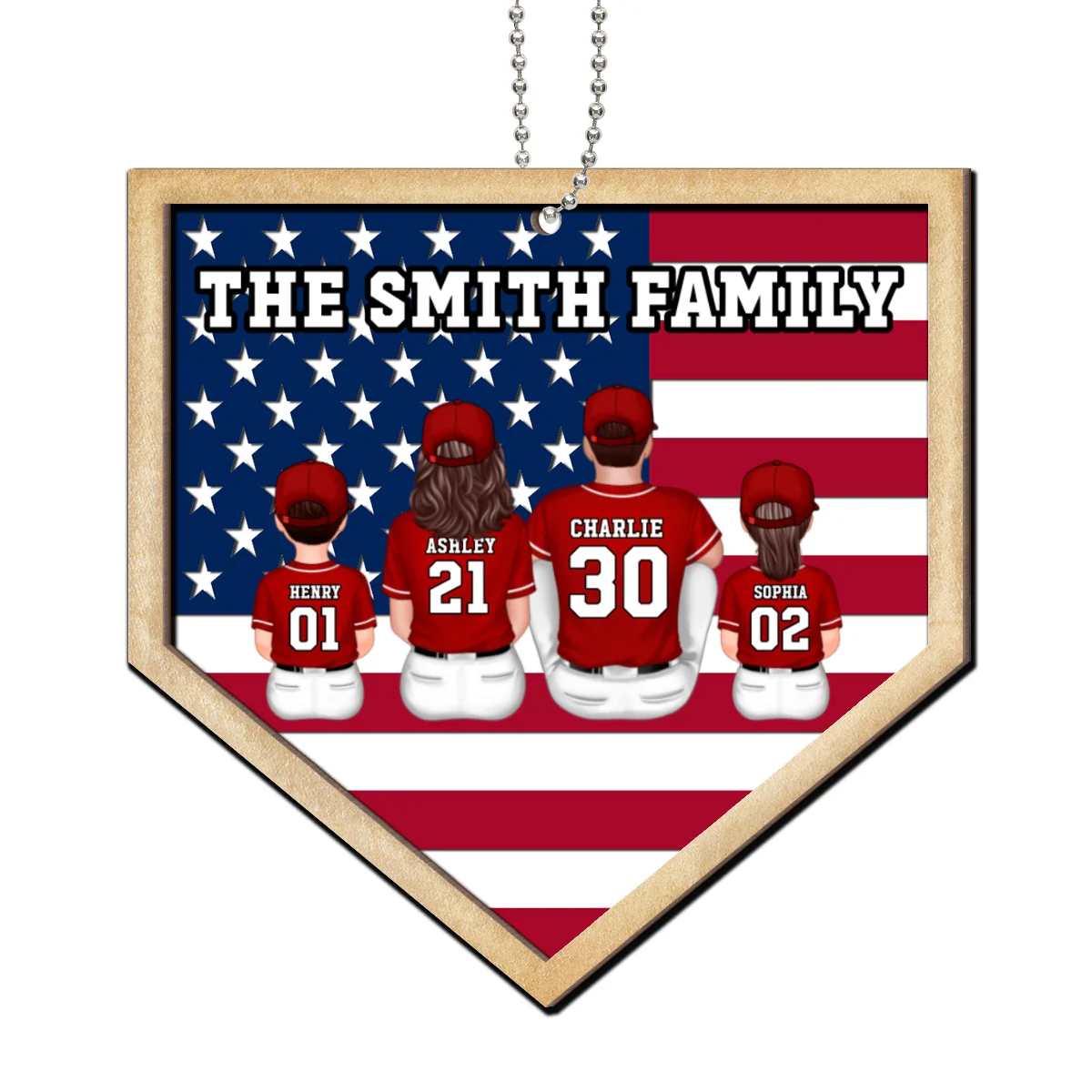 Baseball Family Sitting Personalized 2-Layer Wooden Ornament - Image 9